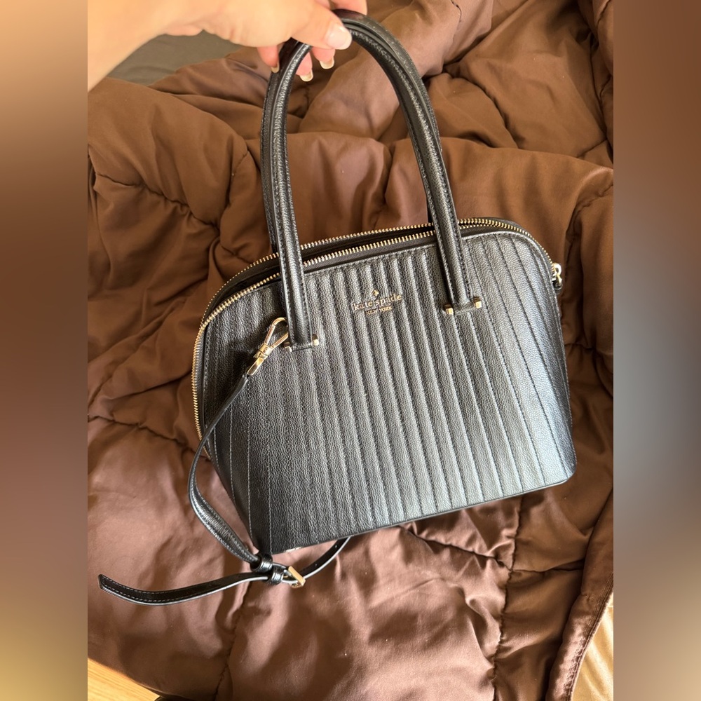 Kate Spade Black Textured Leather Bag with Gold Accents